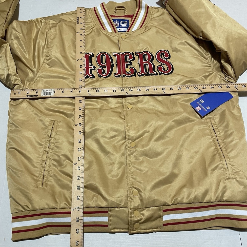 San Francisco 49ers NFL ULTRA GAME Puffer Satin Bomber Jacket Mens Gold Size XXL - Picture 5 of 8